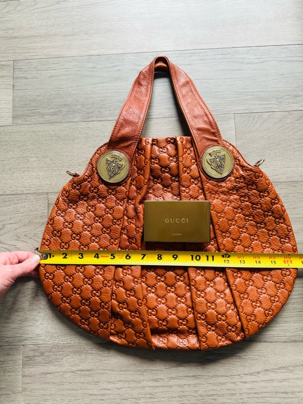 Gucci Burnt Orange GG Embossed Hobo Shoulder Bag with Gold Medallions - Picture 5 of 7